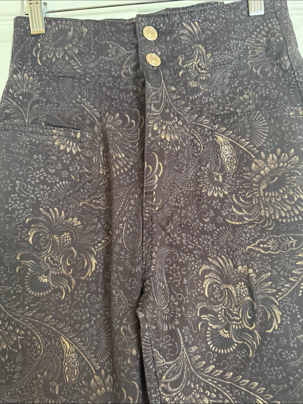 We The Free Jayde Brown Metallic Gold Paisley Pants - Picture 2 of 8